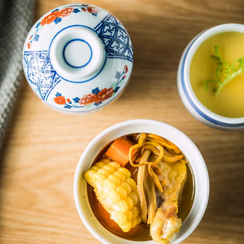 Hand Painted Japanese Ceramic Lidded Dessert Bowls Kit