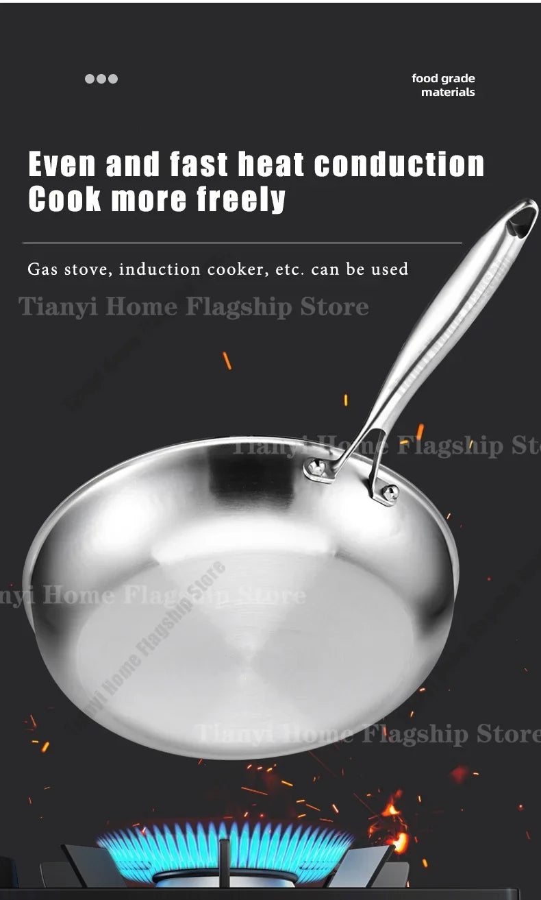 Gas and Induction Compatible Kitchen Cookware – Titanium-Coated Stainless Steel Non-Stick Wok Pan