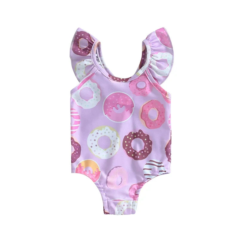Plush Toddler Girls' One-Piece Swimsuit - Floral Print Bow-Tie Detail, Polyester, For Summer