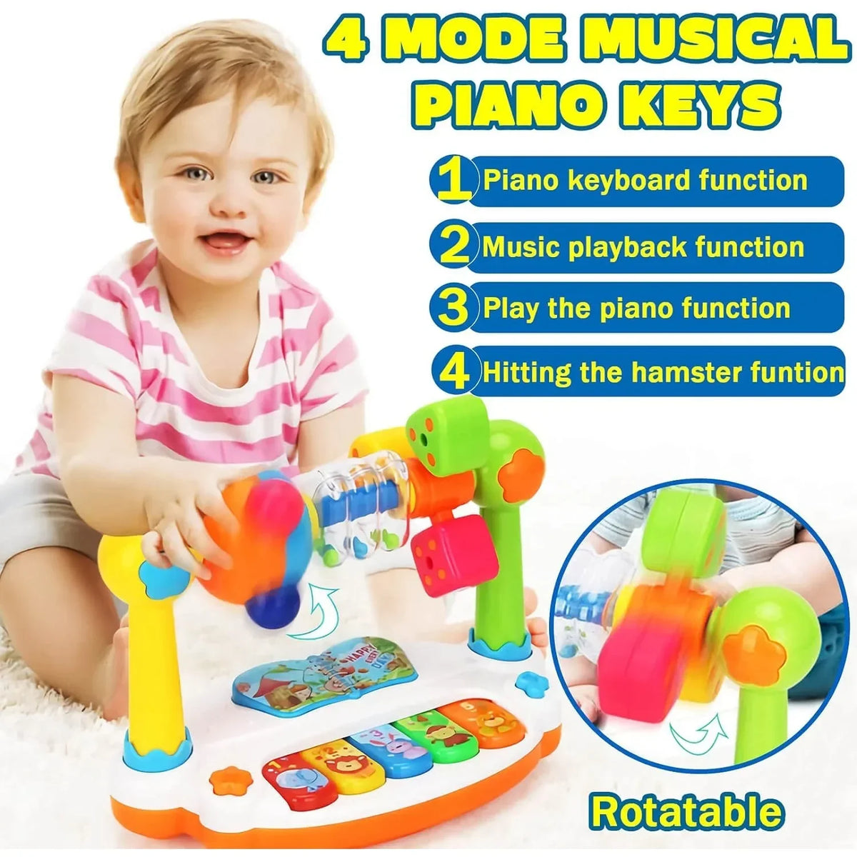 Piano Baby Toys Kids Rotating Keyboard With Light Sound