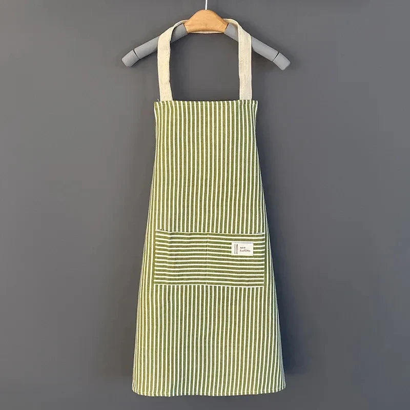 Kitchen Apron Linen Striped Hanging Neck Apron Japanese Style Cooking Gardening Fall 2025 Breathable Flexible