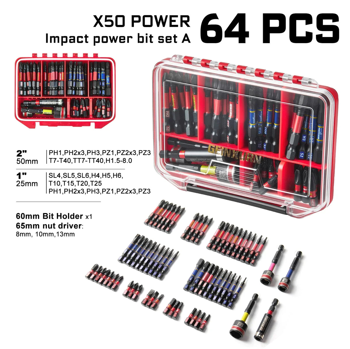 Impact Screwdriver Bits Kit Magnetic Case S2 Alloy Steel 50 to 79 Pcs with Bit Holder and Nut Driver Fall 2025 Gift