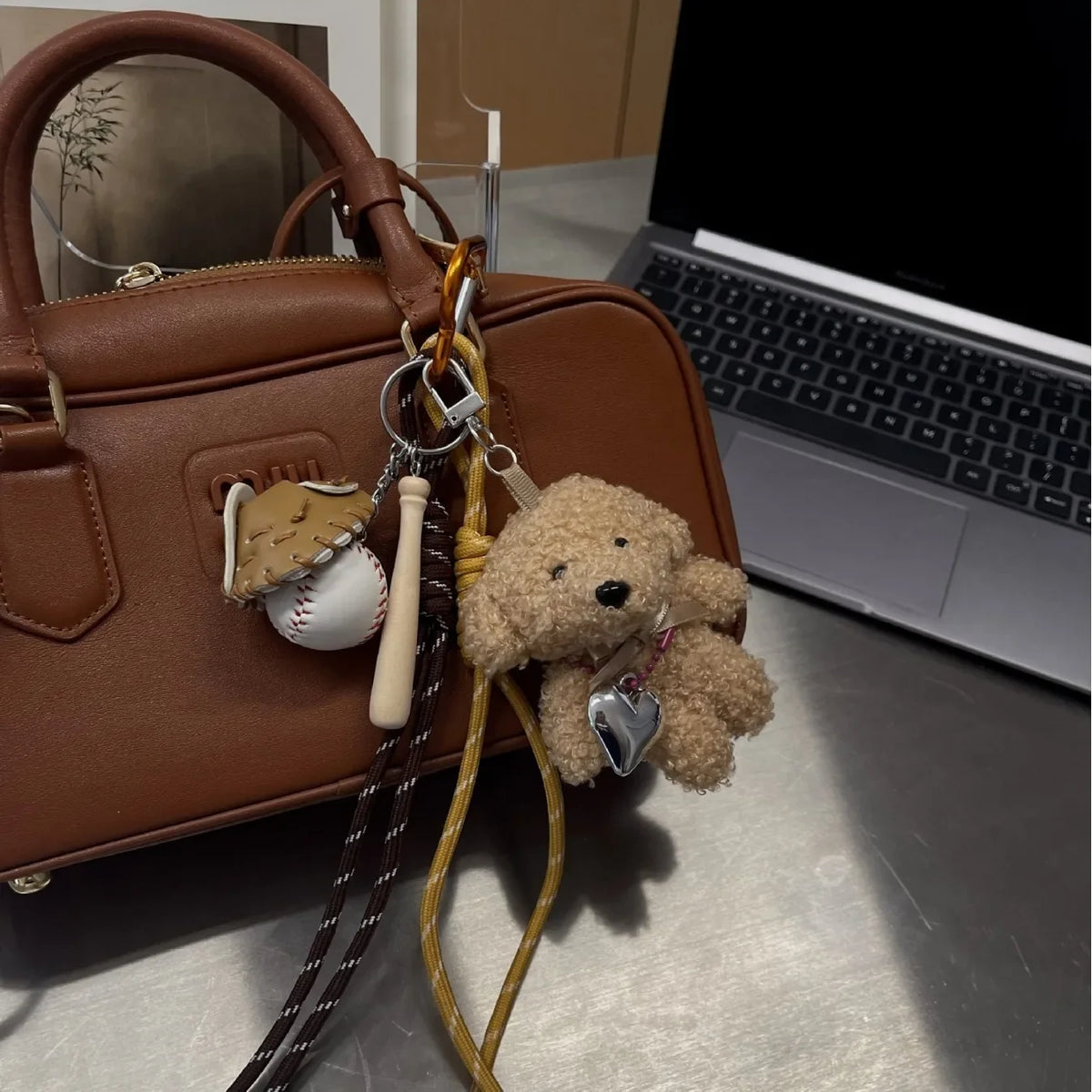 Baseball Plush Dog Key Chain Bag Charm Sport Cute Accessory