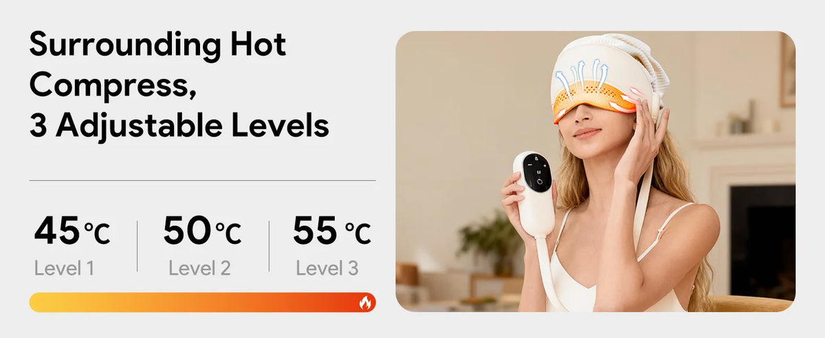 Stress Relief Sleep Aid 2026 – Graphene Heated Head Massager Air Pressure & Eye Compress