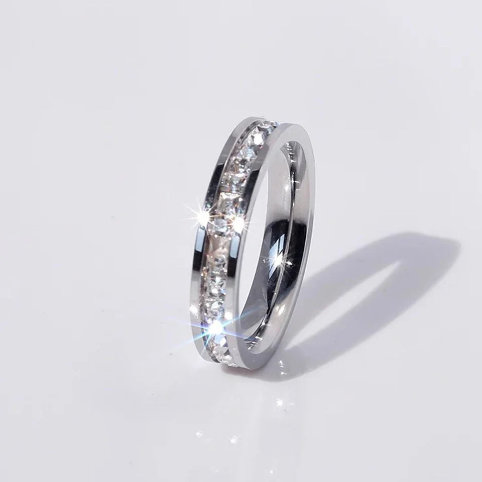Ring2026 Edition Stainless Steel Single Row Square Zircon Rotating Ring Crystal CZ Jewelry TikTok Viral Gift Idea