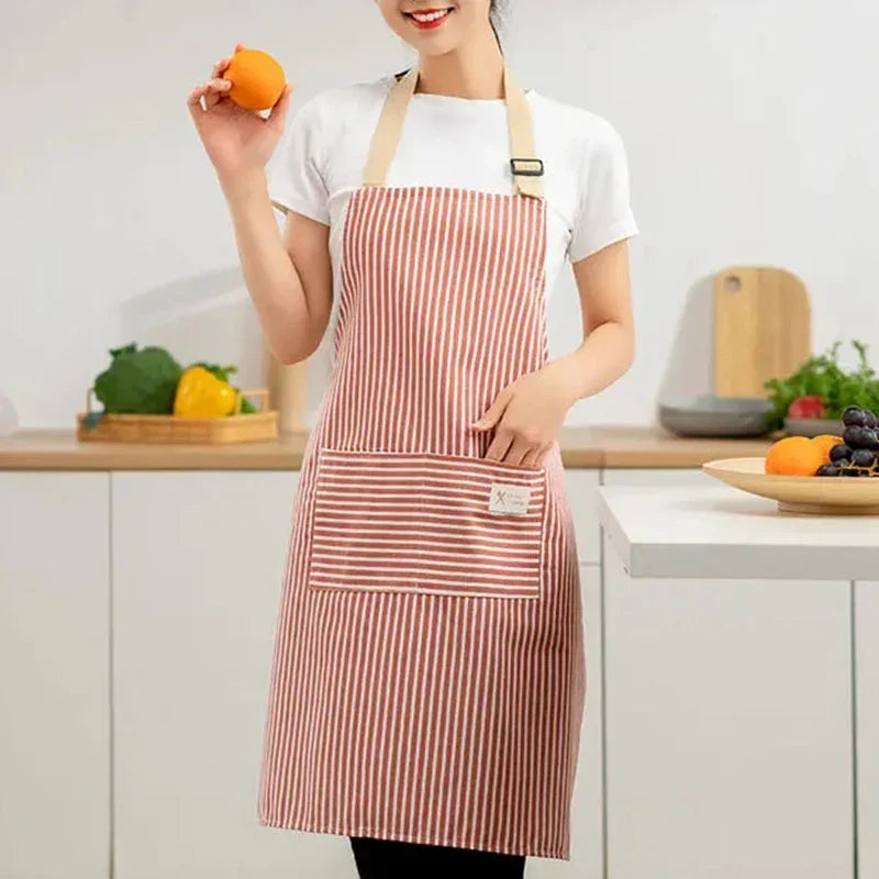 Kitchen Apron Linen Striped Hanging Neck Apron Japanese Style Cooking Gardening Fall 2025 Breathable Flexible