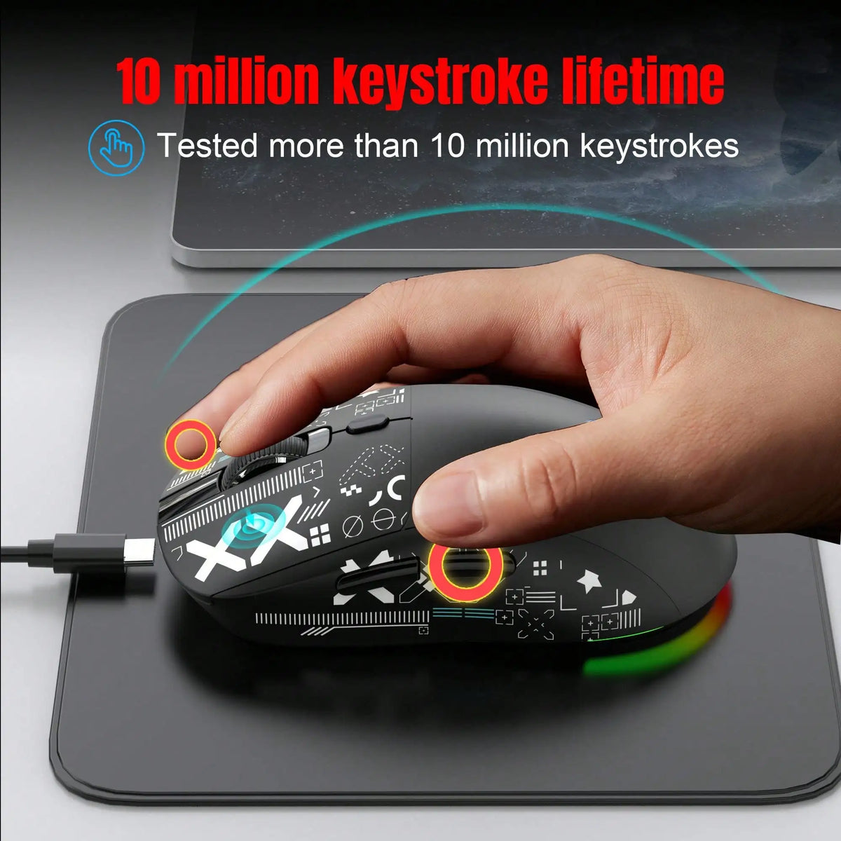 Gaming Mouse Cordless RGB 4000 DPI Battery-Powered 650mAh
