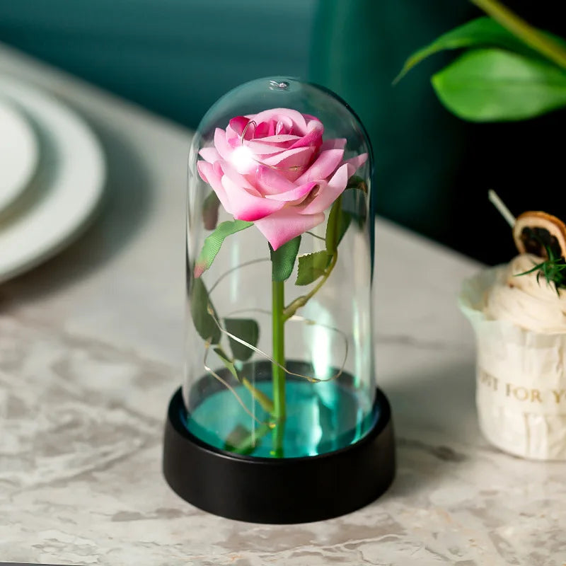 Rose LED Glass Cover Ornament - Romantic Valentine's Day Gift and Wedding Decor