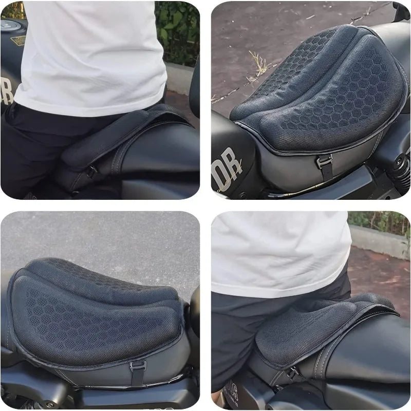 Gel Motorcycle Seat Cushion 3D Honeycomb Pressure Relief Anti-Slip Pad Long Ride Comfort