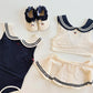 Plush Unisex Baby Swimwear Kit - Timeless Sailor-Style One-Piece, Top, Skirt, and Romper, Nylon, Summer Beach Days