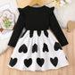 Plush girls' dress - Korean-style timeless heart-print, polyester, party wear for spring birthdays