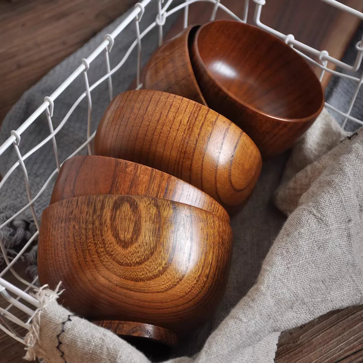 Wood Jujube Soup Bowls Solid Wooden Japanese Bowls