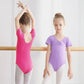 Plush girls' ballet leotard - short sleeve v-neck ruched, cotton knit, for dance practice and classic classes