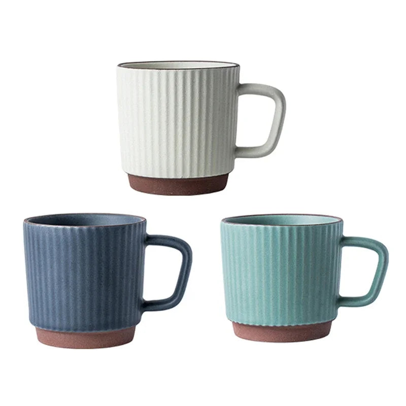 Coffee Ceramic Mug 250ml Vintage Striped Porcelain Mug With Handle Cozy Fall 2025 Dishwasher Microwave Safe Gift