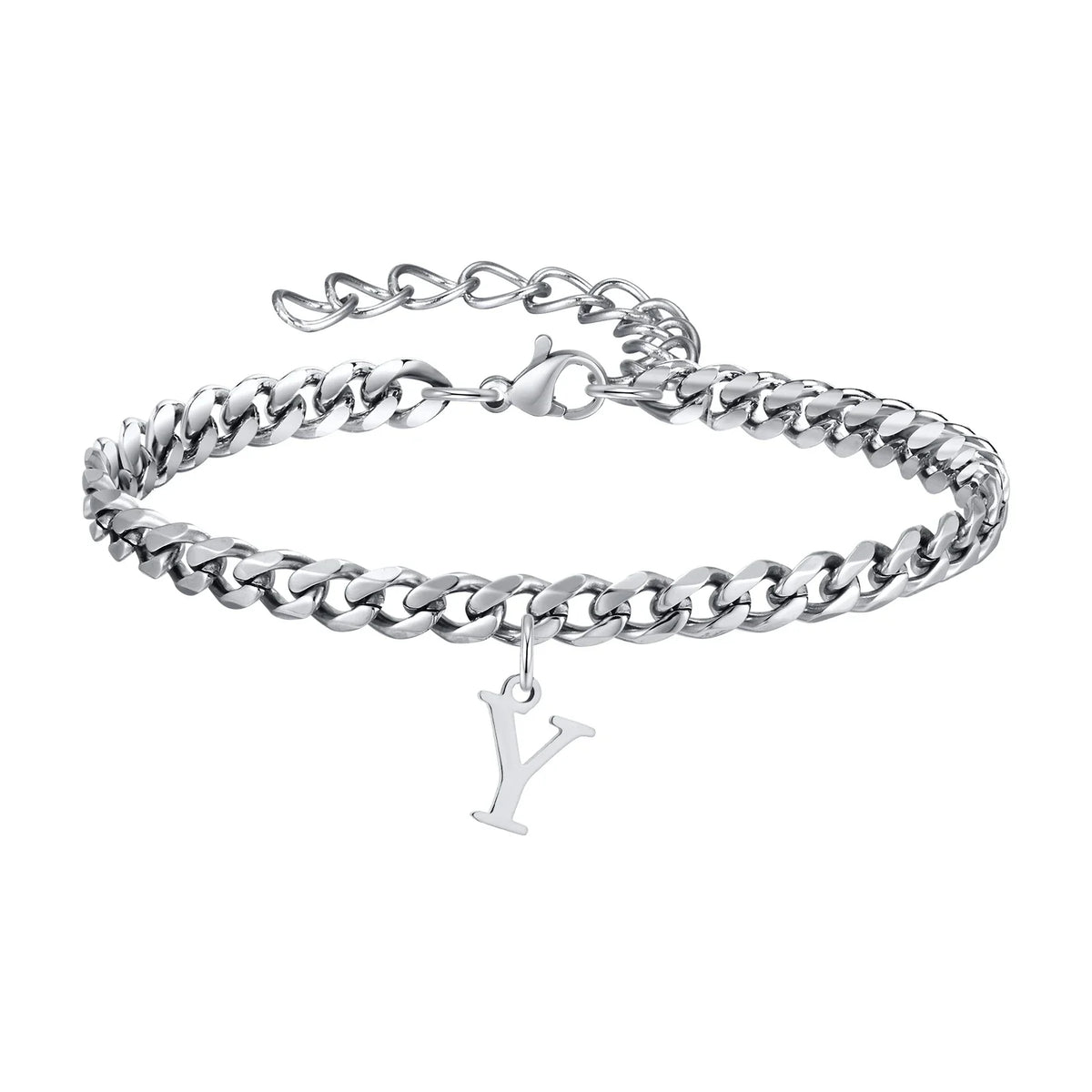 Initials Cuban Link Bracelet Stainless Steel Flexible