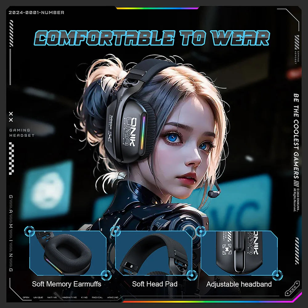 Cordless Gaming Headset Tri Mode Bluetooth Wired Immersive
