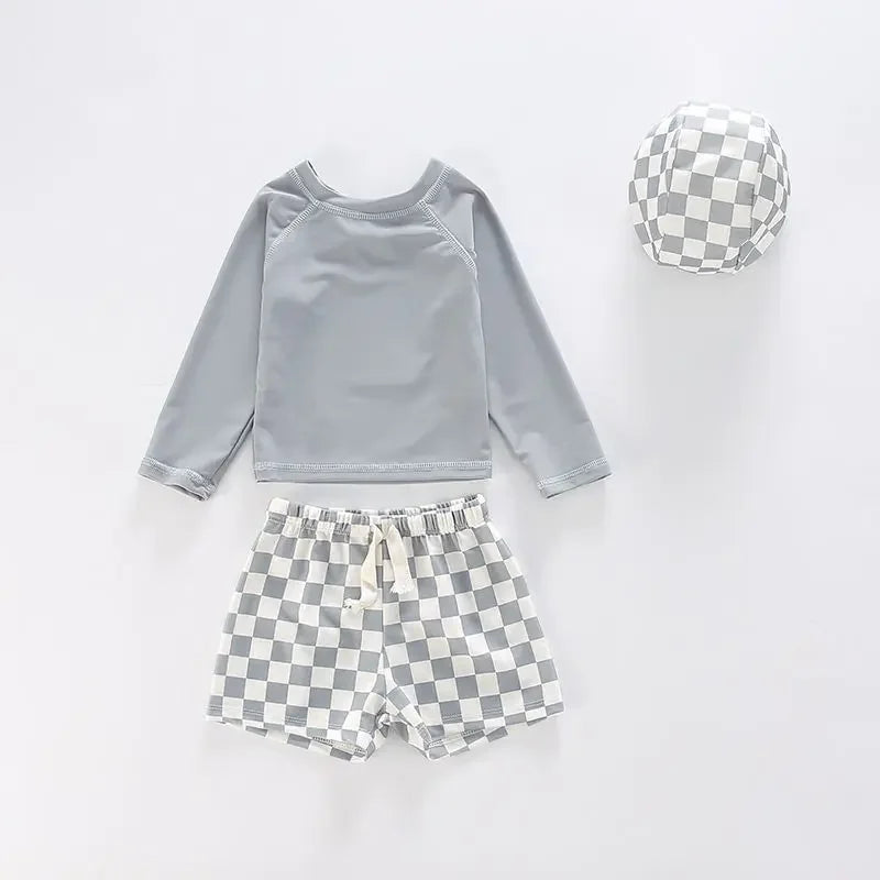 Fast-dry baby boys' swimwear set - long-sleeve top and shorts, polyester, for swimming