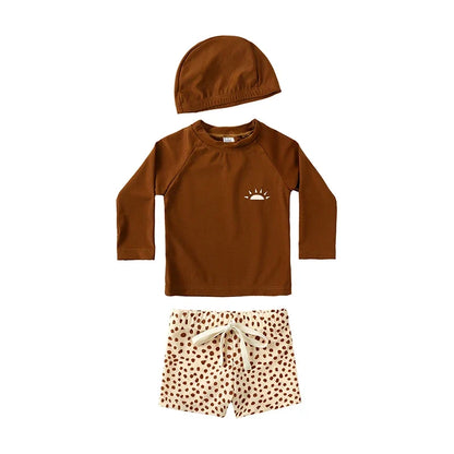 Long-Sleeve Top, Swim Pants, Hat, Polyester Elastane, Beach Vacation – Breathable Kids Rash Guard Swim Kit