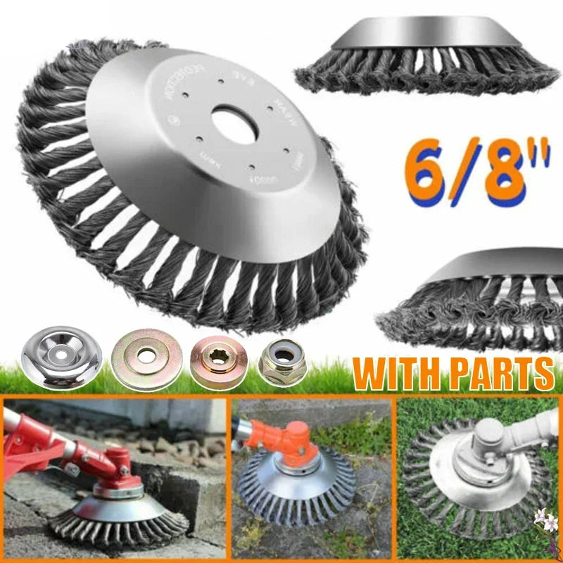 Universal Steel Wire Brush Trimmer Head - 6/8inch Garden Device for Grass & Lawn Maintenance