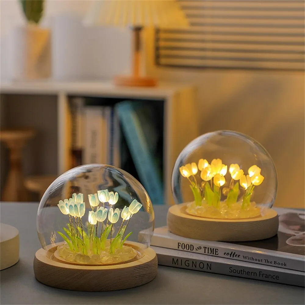 Handmade LED Tulip Flower Night Light - DIY Decorative Lamp for Bedroom, A Great Valentine's Day Gift