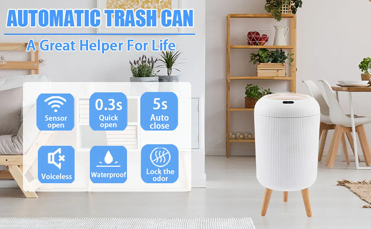 Motion Sensor Trash Can Compact Plastic Smart Bin Hands Free