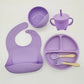 Baby Silicone Tableware Kit 8 Piece Suction Bowls Divided Plate Bib Spoon Fork Fall 2025 Self Feeding Aid