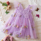 Light flowy girls' dress - knee-length tulle, floral print, polyester, for weddings