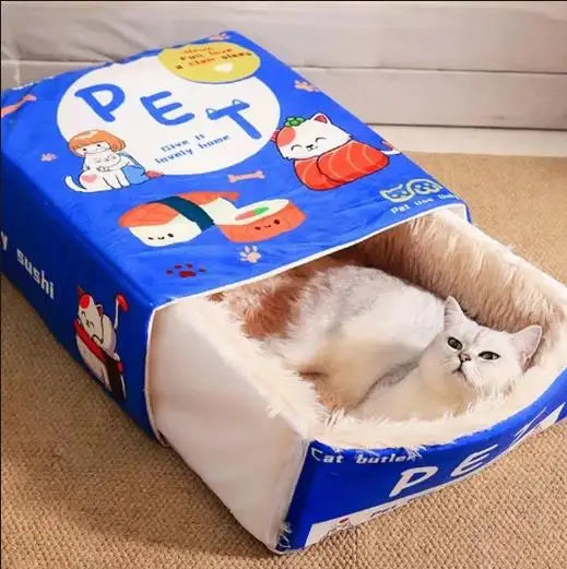 Bed Cat Enclosed Biscuit Box House Pull Out Zipper Cushion Cozy Fall 2025 Private Retreat Washable