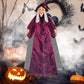 Sound-Activated Halloween Witch with Glowing Eyes and Screeching Sound for Indoor and Outdoor Decor – 6-Foot Life-Size Animated Talking Witch in Purple