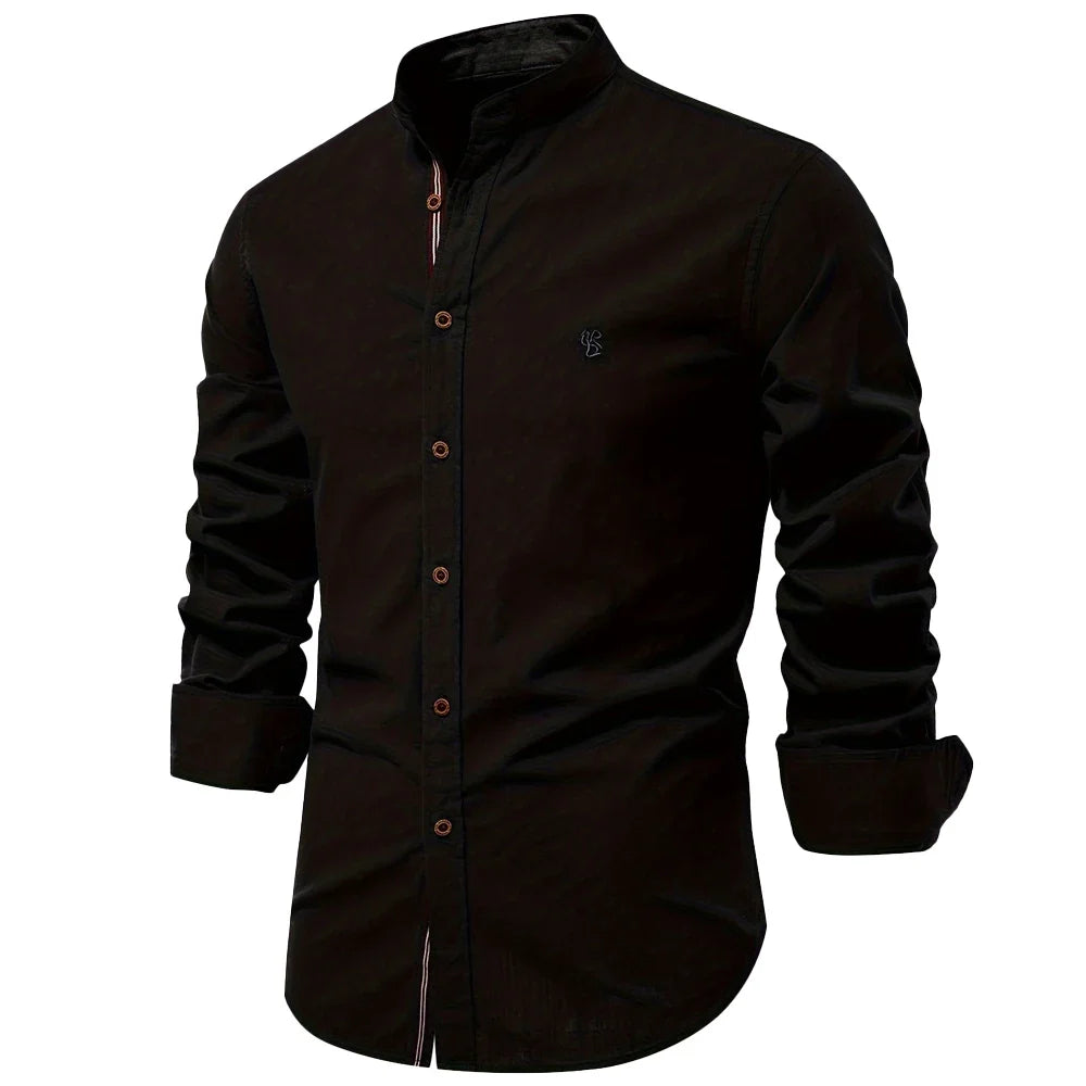Long Cotton Sleeve Shirt for Men - Solid Color Casual Wear, High Quality