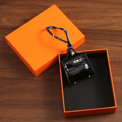Free 1+1 Birkin Inspired Mini Hand Bag - Crocodile Pattern Mini Bag Charm Keychain
