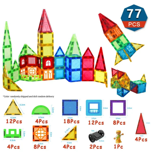 Magnetic Building Blocks Kit - Colorful Educational Puzzle for Kids Ages 3+ - Ideal Birthday Gift
