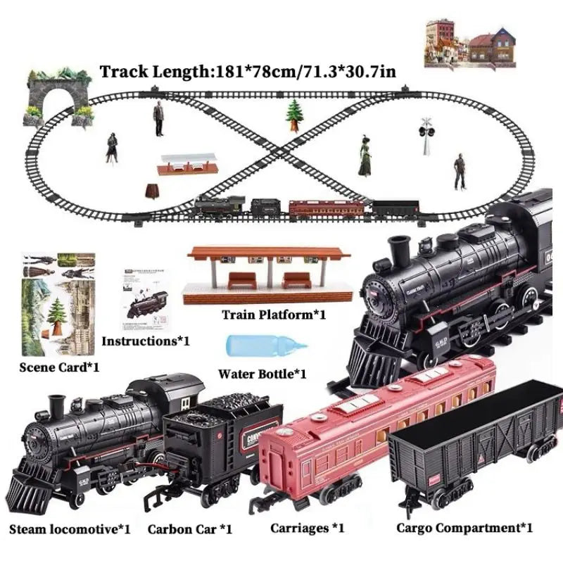 Train Kit with Lights & Sounds - Interactive Locomotive Toy for Kids Battery-Powered Motor-Driven Steam