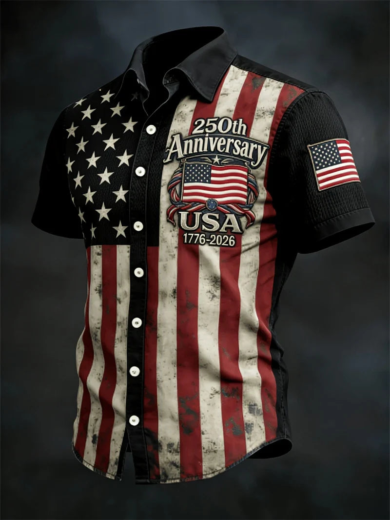 Plush Men's Hawaiian Shirt - Casual Short-Sleeve, 250th Anniversary USA Flag Design, Fourth Of July