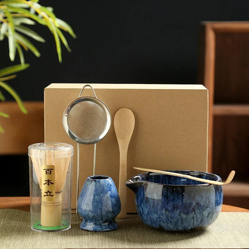 Matcha Tea Kit Ceramic Bowls With Bamboo Whisk 6 Piece
