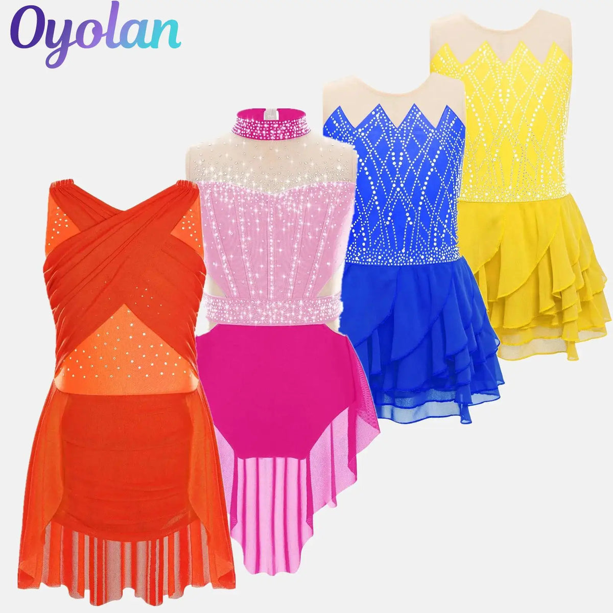 Light Girls' Leotard - Rhinestone Embellished, Mesh Skirt, Polyester/Nylon/Elastane, For Ballet, Gymnastics