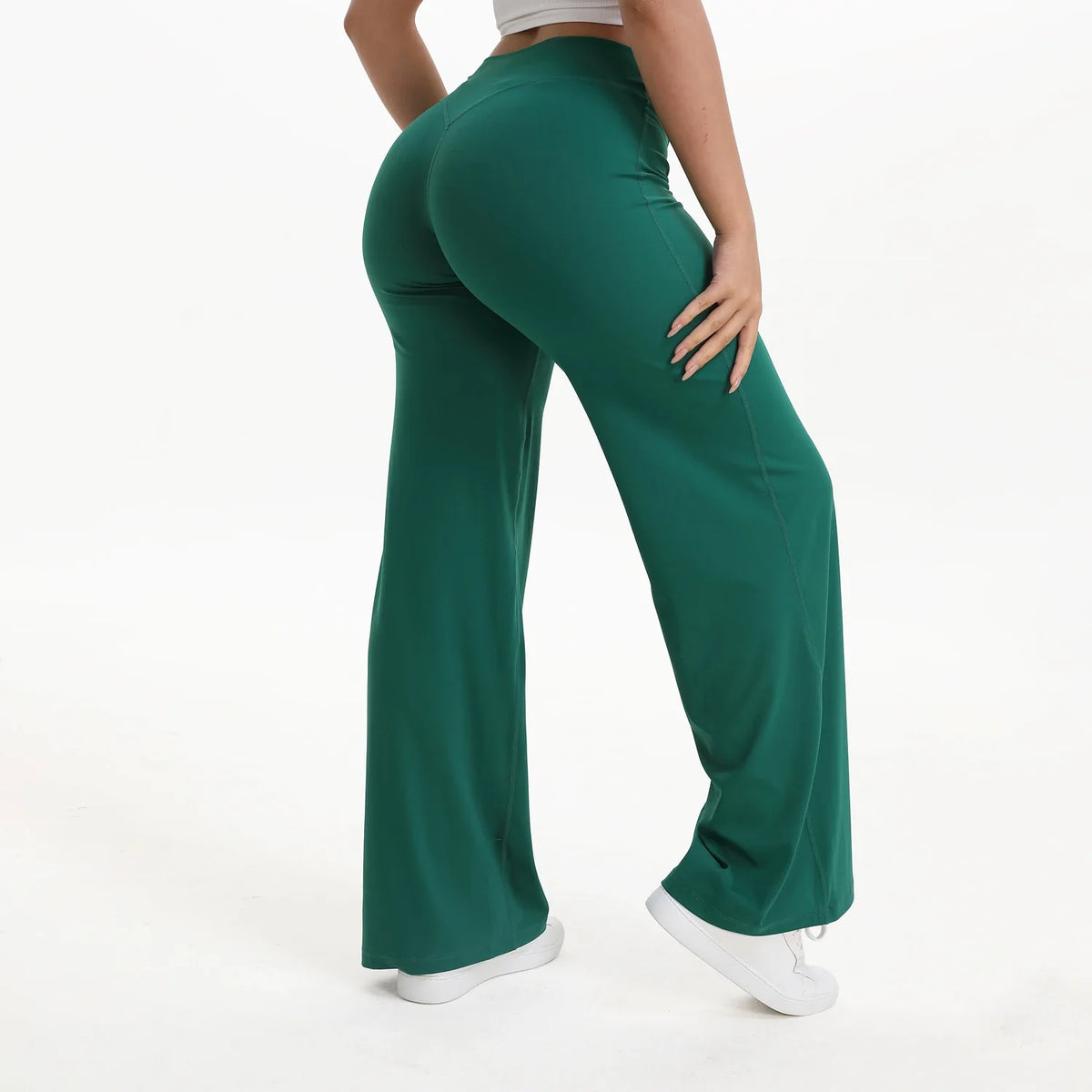 Plush and flattering women's yoga pants - mid-waist straight leg, nylon/elastane blend, for gym and Pilates