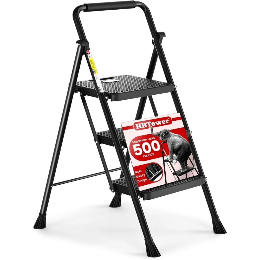 Folding2025 Edition Step Stool Wide Anti Slip Pedal Sturdy Steel Ladder Travel-Friendly 500 Pound Load Capacity Back To School DIY