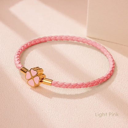 Leaf Four Clover Braided Leather Lucky Bracelet Gift