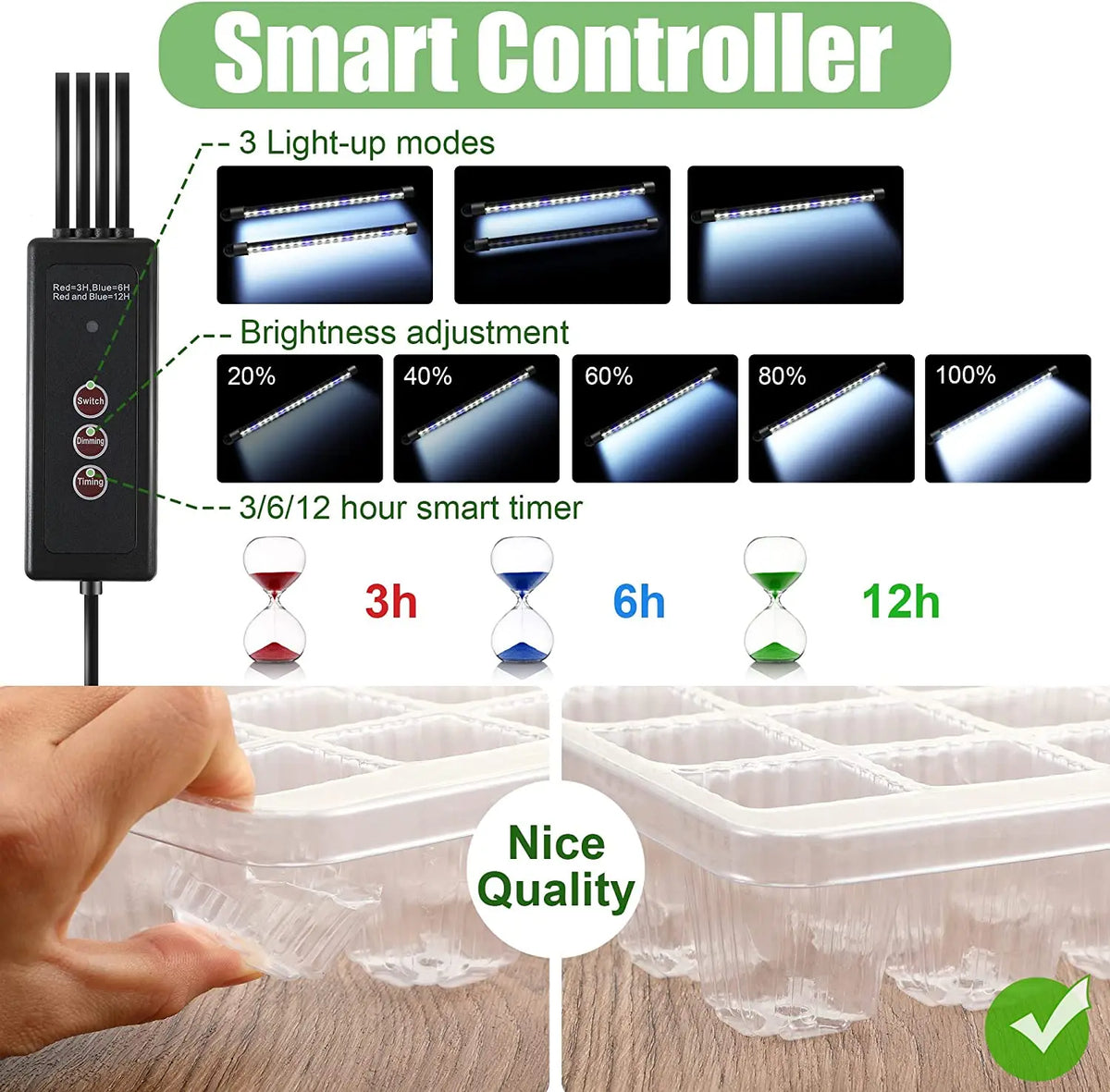 High Dome Seed Starter Trays with LED Grow Lights - 80 Cells, Smart Timer, Garden Tools for Household Gardening