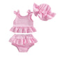 Plush Toddler Girls' Bikini Kit - Striped Tank Top With Ruffle, Matching Bottom, Hat, Polyester-Elastane, Summer Swimwear