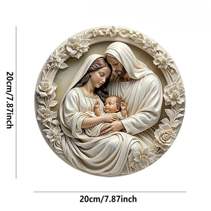 Wooden2025 Edition Nativity Scene Ornament Circular Wall Hanging 7.87in Handcrafted Mary Jesus Joseph Christmas Decor Gift