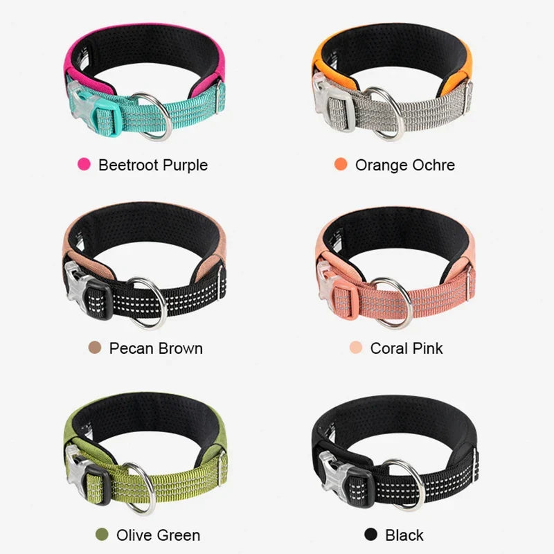 Dog Collar Reflective Personalized Padded Collar Large Dogs Night Walk Fall 2025 Breathable Fast Release Safety