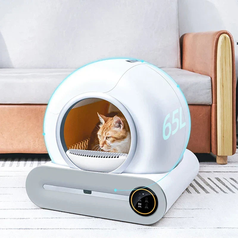 Automatic2025 Edition Cat Litter Box 65L Capacity Self Cleaning Fully Enclosed Cat Toilet Odor Control Smart Household
