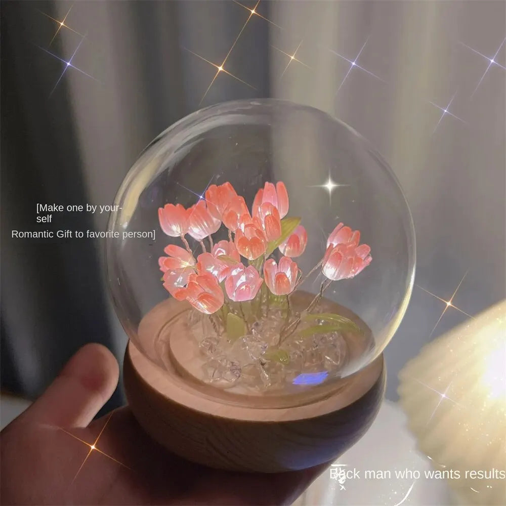 Handmade LED Tulip Flower Night Light - DIY Decorative Lamp for Bedroom, A Great Valentine's Day Gift