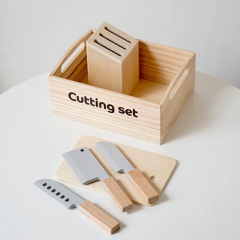 Kids Wooden Kitchen Playset with Cutting Food Accessories - Fruits, Vegetables & Bakery Toys