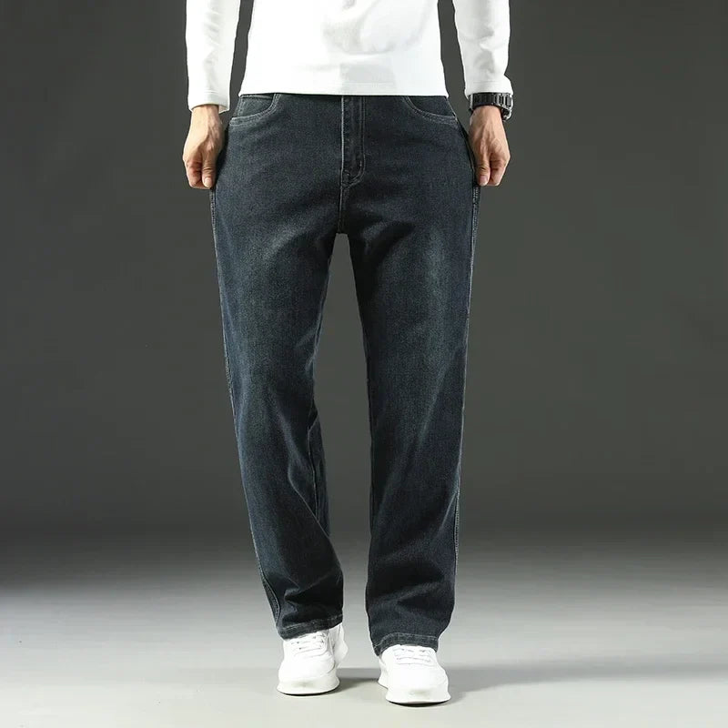 Men’s Stretchy Jeans - Wide Leg, Cotton, Business Casual