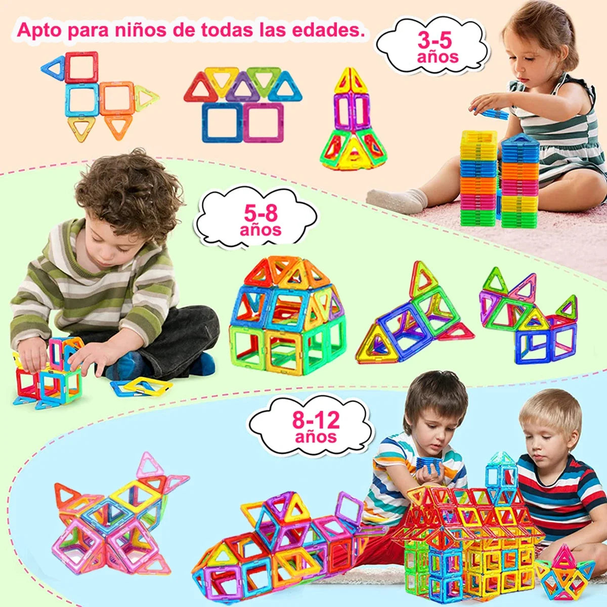 Creative Magnetic Building Blocks Kit - Large & Mini DIY Toys for Kids Aged 7-12, Fun Educational Construction Gift in Mixed Colors