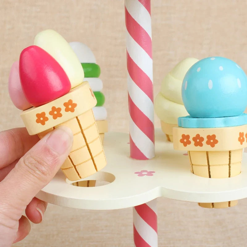 Ice Wooden Cream Play Rack for Kids - Educational Toy for Imaginative Role-Play and Family Fun