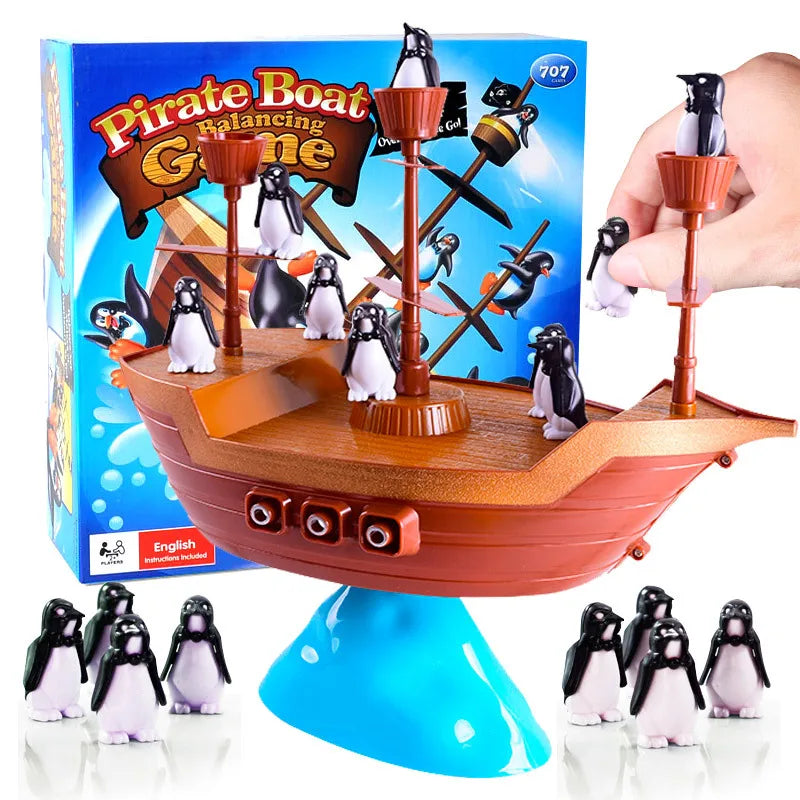 Pirate Colorful Ship Balance Game - Fun Penguin Puzzle for Kids, Parent-Child Interaction, Ideal Birthday Gift
